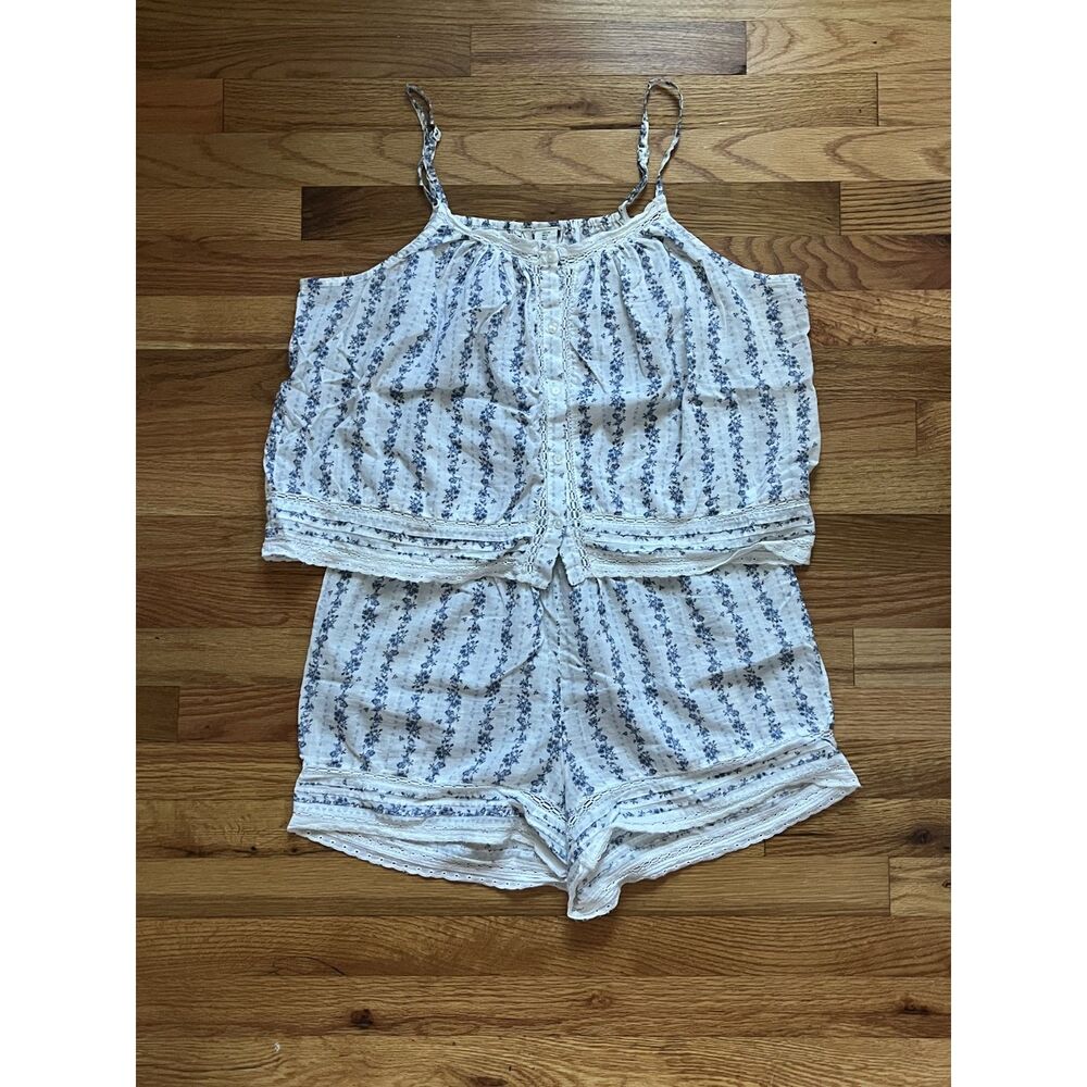 Floral and Lace 100% Cotton Tank and Shorts Sleep Set, Women's Large